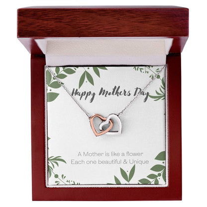 A Mother Is Like A Flower - Each One Beautiful & Unique Interlocked Hearts Mothers Day Gift Interlocking Hearts Necklace