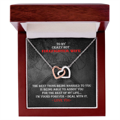 Crazy Hot Firefighter Wife Necklace Gift Interlocking Hearts Necklace
