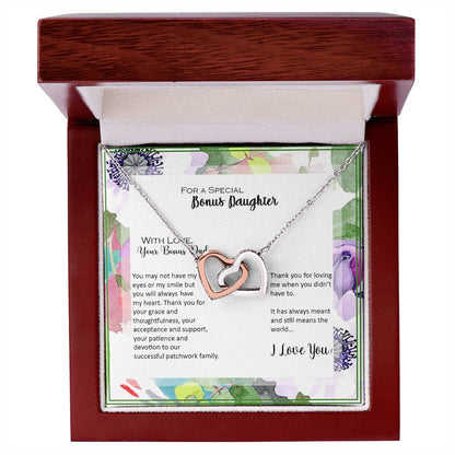 Bonus Daughter From Bonus Dad No Dna But You Have My Heart Interlocking Hearts Necklace