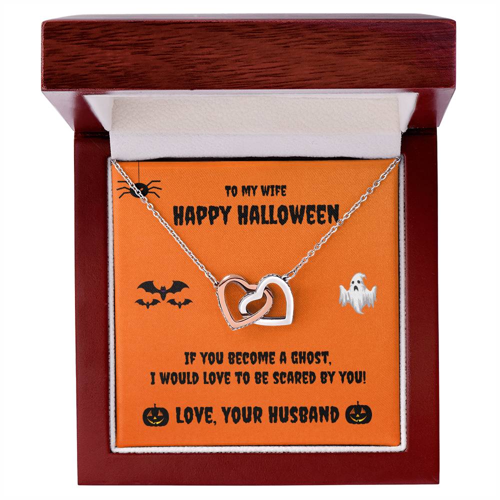 Two Hearts Necklace - Happy Halloween - To My Wife Cubic Zirconia Interlocking Hearts Necklace