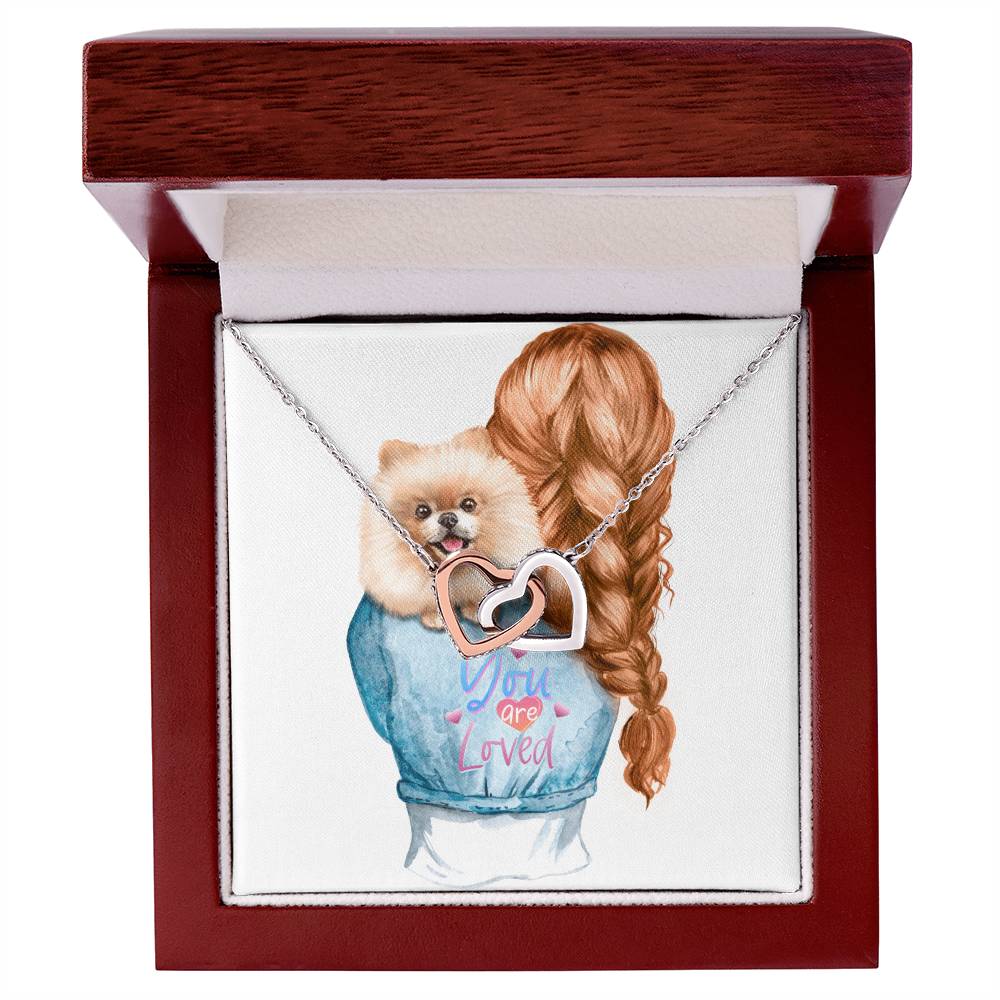 Dog Mom Pom Pomeranian Lovers Two Interlocking Hearts Gift Necklace Interlocking Hearts Necklace