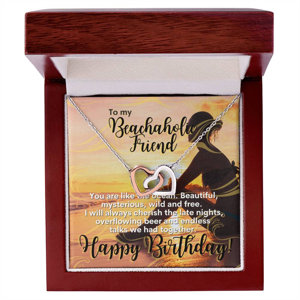 Gift For Bestfriend Beachaholic Beach Lover Party-Goer Interlocking Hearts Necklace