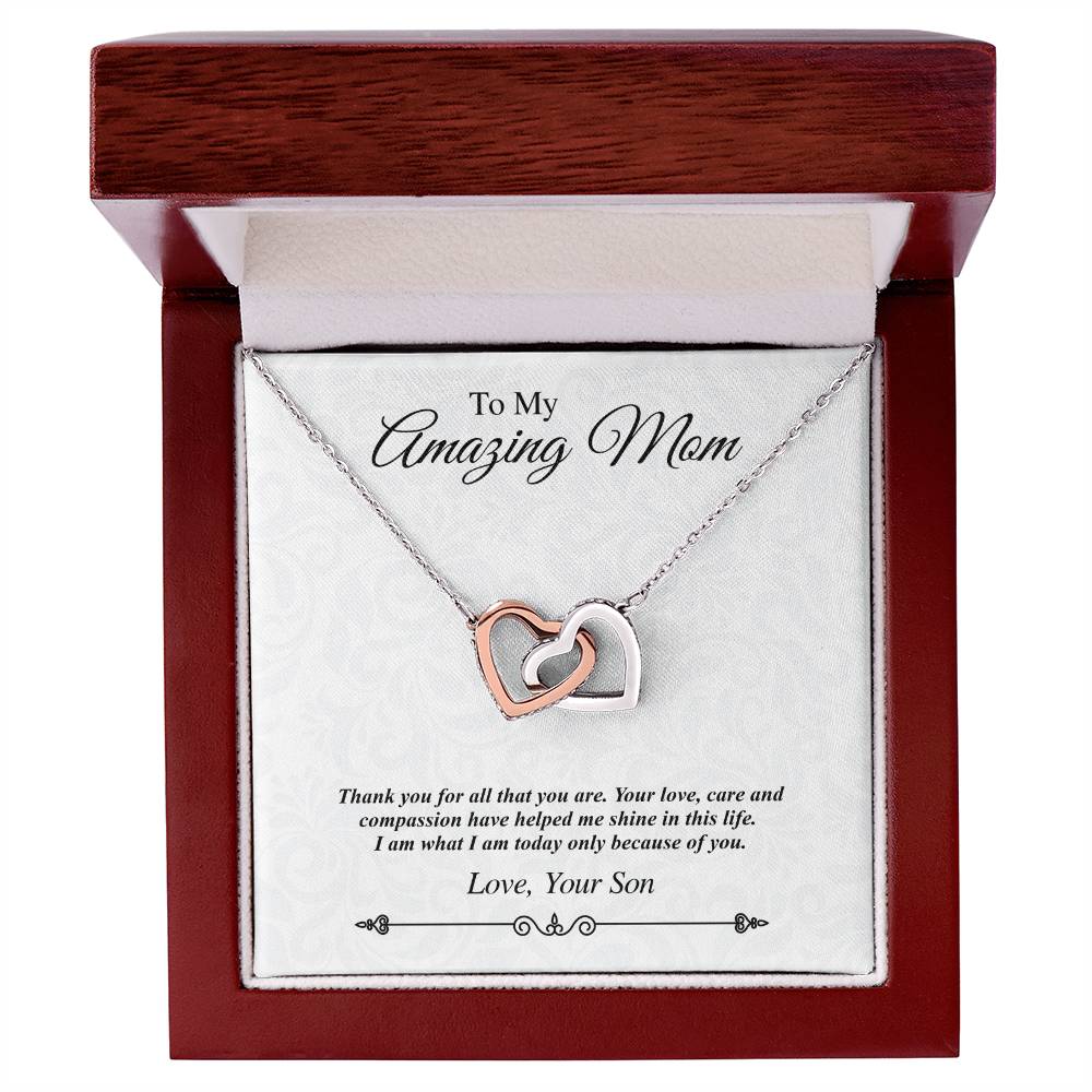 'To My Amazing Mom' Linked Hearts Necklace - Thank You For All That You Are Interlocking Hearts Necklace