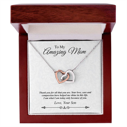 'To My Amazing Mom' Linked Hearts Necklace - Thank You For All That You Are Interlocking Hearts Necklace