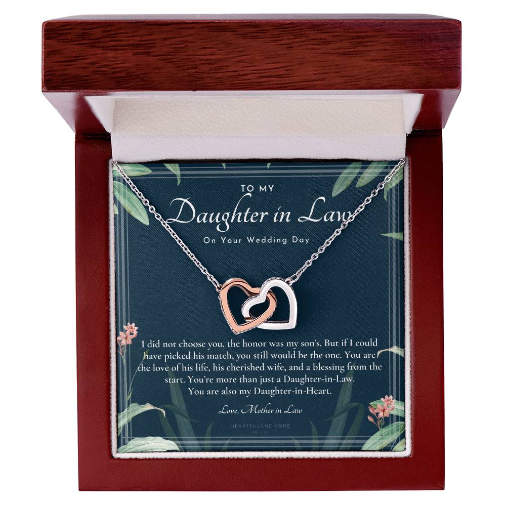 Daughter-In-Law Gift Necklace Wedding Gift Jewelry From Mother-In Law Gift For Bride Daughter-In-Heart Interlocking Hearts Necklace