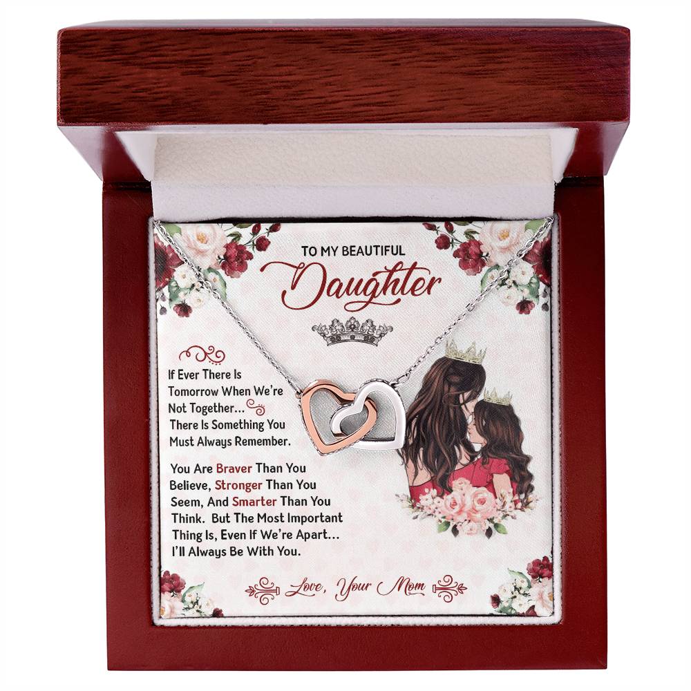 You Are Braver Stronger Smarter Heart Necklace Gift Set - To My Daughter Interlocking Hearts Necklace