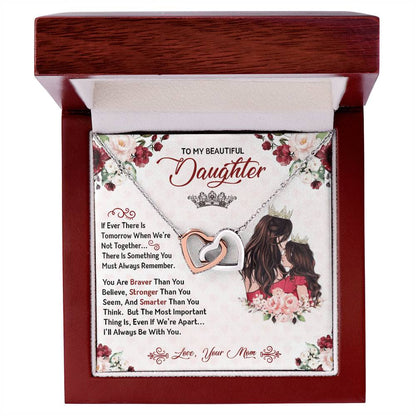 You Are Braver Stronger Smarter Heart Necklace Gift Set - To My Daughter Interlocking Hearts Necklace