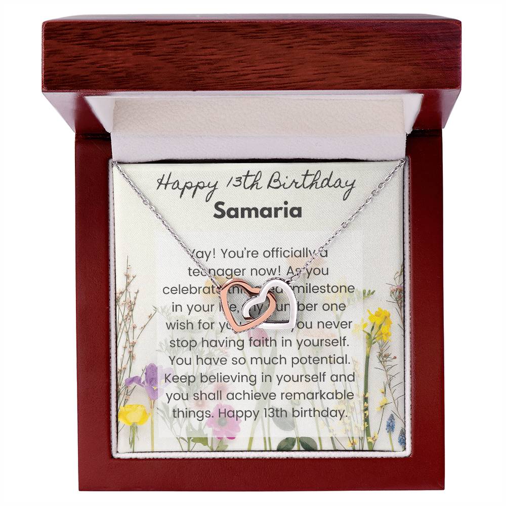 13Th Birthday Card Interlocking Hearts Necklace