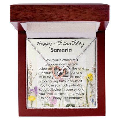 13Th Birthday Card Interlocking Hearts Necklace