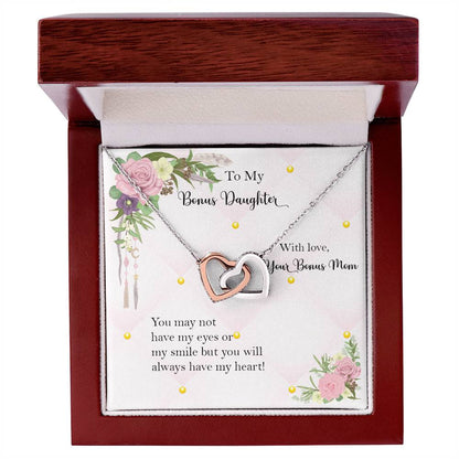 Bonus Daughter From Bonus Mom No Dna But You Have My Heart Interlocking Hearts Necklace