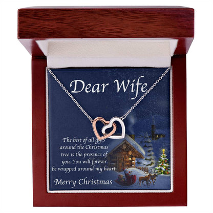 Wife Christmas Necklace - Gift From Husband For Xmas - Sterling Silver And Gold Love Pendant Interlocking Hearts Necklace