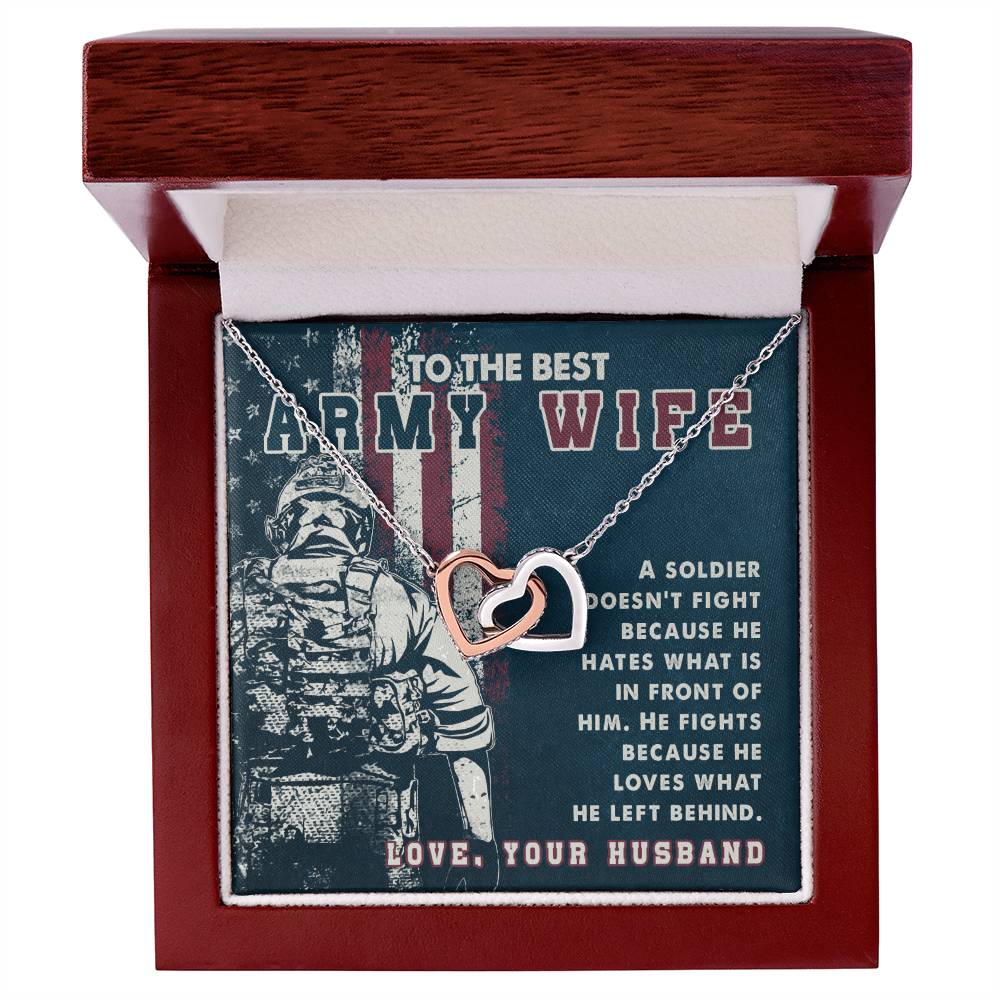 Two Heart Necklace To My Best Army Wife Amazing Gift From Husband Independence Gift Army Soldier Gift Pride Of Usa Love My Country Interlocking Hearts Necklace