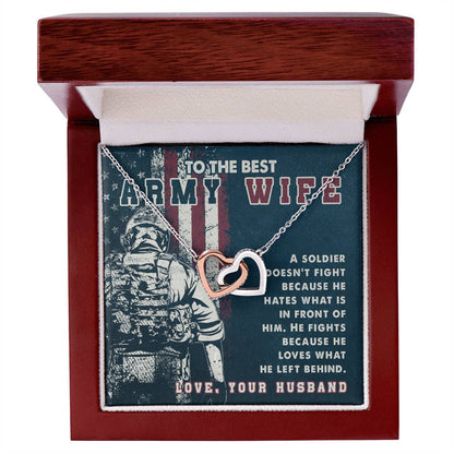 Two Heart Necklace To My Best Army Wife Amazing Gift From Husband Independence Gift Army Soldier Gift Pride Of Usa Love My Country Interlocking Hearts Necklace