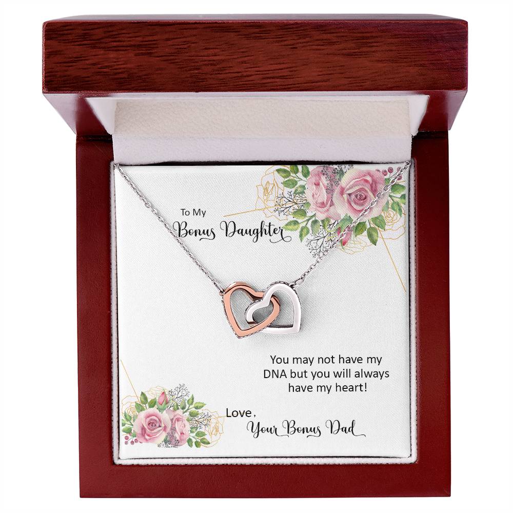 Bonus Daughter From Bonus Dad No Dna But You Have My Heart Interlocking Hearts Necklace