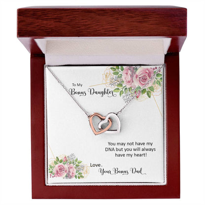 Bonus Daughter From Bonus Dad No Dna But You Have My Heart Interlocking Hearts Necklace