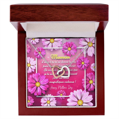 Collier Deux Cœurs Cadeau Pour Fête Des Mères Je T'Aime Maman Interlocking Hearts Necklace