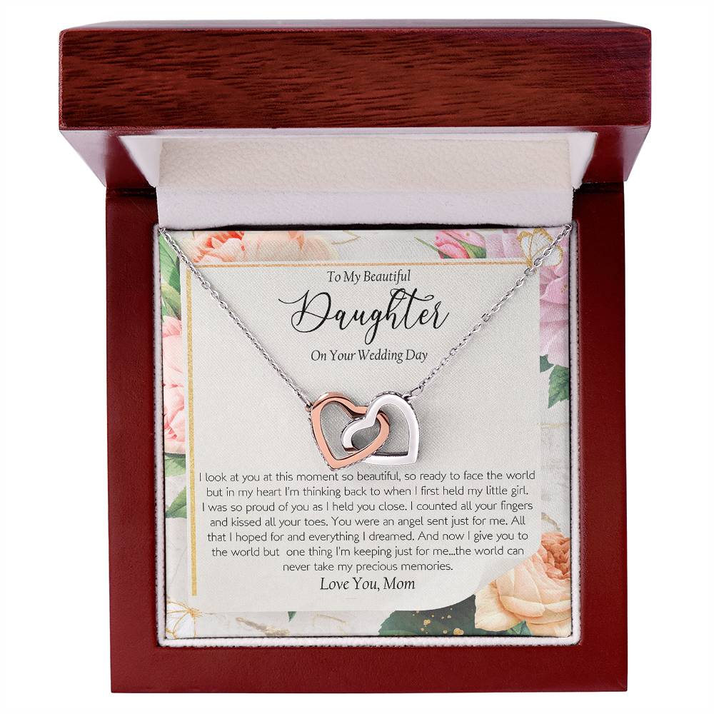 Wedding Day Gift - To My Beautiful Daughter Interlocking Hearts Necklace