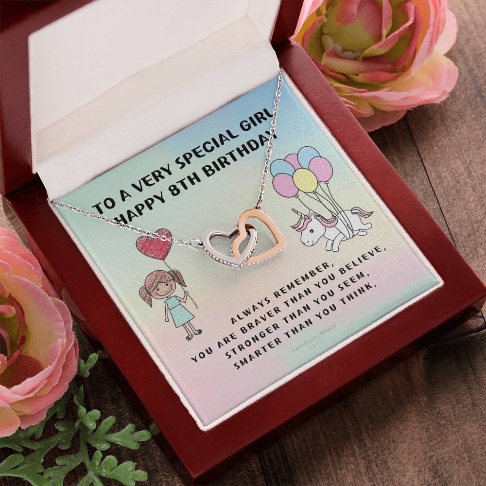 8Th Personalized Birthday Gift Birthstone Name 8Th Birthday Necklace Gift Happy 8Th Birthday Gift Gift For 8 Year Birthday Girl Interlocking Hearts Necklace