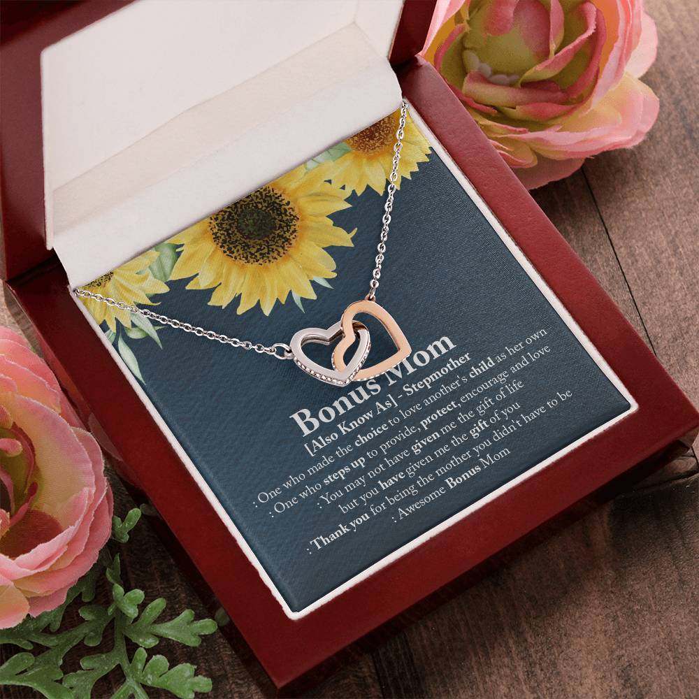 Awesome Bonus Mom - Interlocking Heart Necklace Interlocking Hearts Necklace
