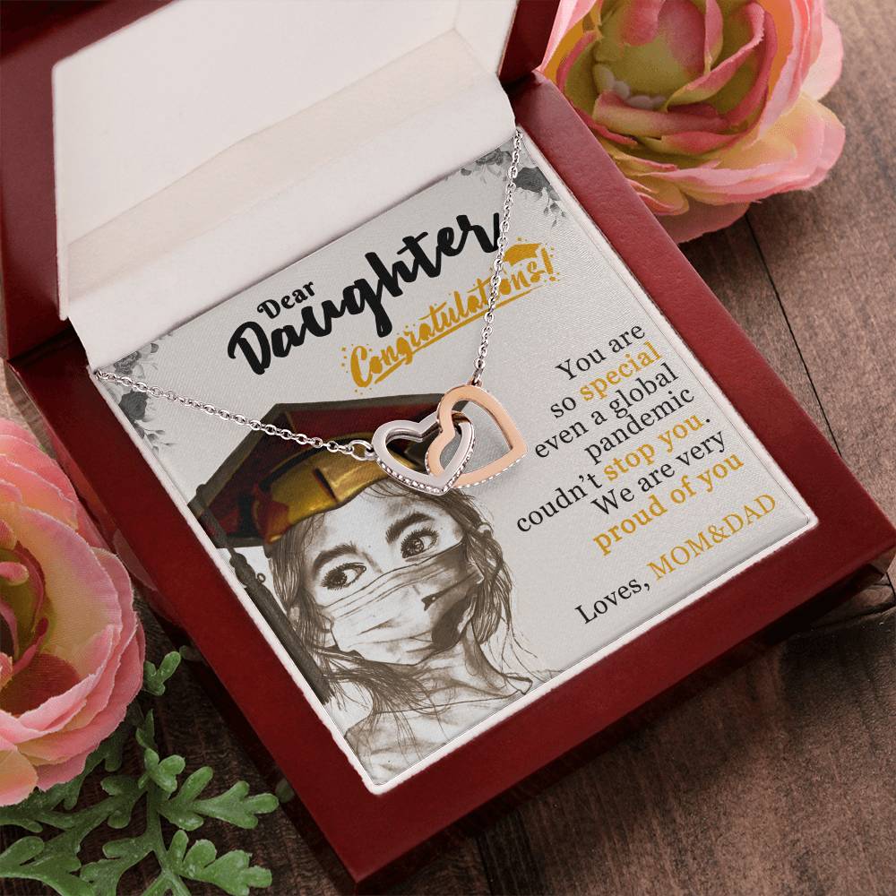 Dear Daughter! Loves Mom&Dad Interlocking Hearts Necklace