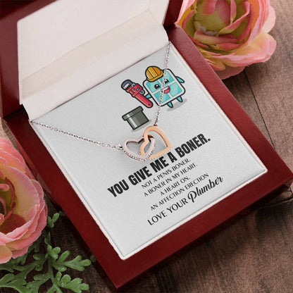 You Give Me A Heart Boner An Affection Erection Interlocking Heart Necklace Funny & Sarcastic Love For Her Mature Gag Plumber'S Wife Funny Gift Interlocking Hearts Necklace