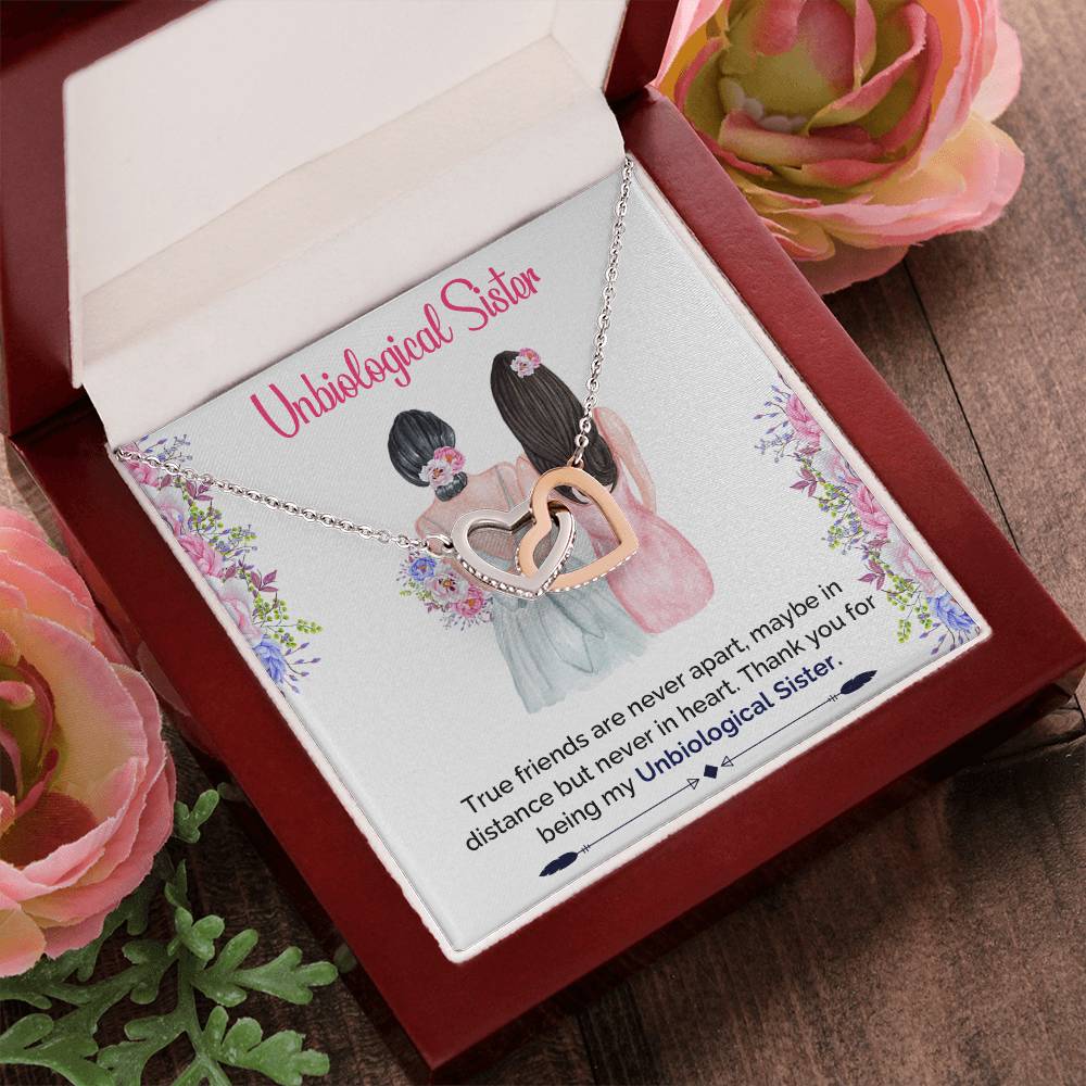 Unbiological Sister Interlocking Hearts Necklace - Best Friend Soul Sister Necklace Bridesmaid Gift