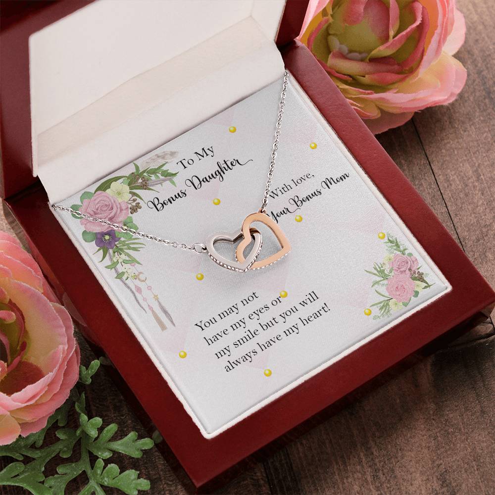 Bonus Daughter From Bonus Mom No Dna But You Have My Heart Interlocking Hearts Necklace