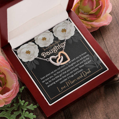 Daughter Away Necklace Gift From Mom And Dad Interlocking Hearts Necklace