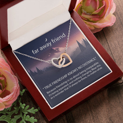 True Friendship Knows No Distance Interlocking Hearts Necklace