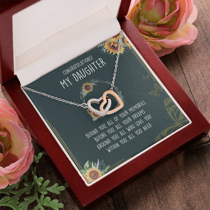 Congratulations My Daughter Interlocking Hearts Necklace Message Card
