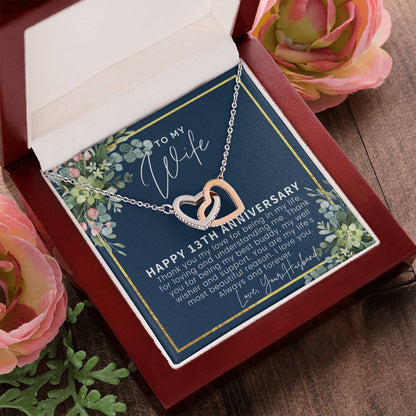 13 Year Anniversary Gift Ideas 13Th Anniversary Gift For Her 13 Year Wedding Anniversary Gift For Wife 13Th Anniversary Gifts Interlocking Hearts Necklace