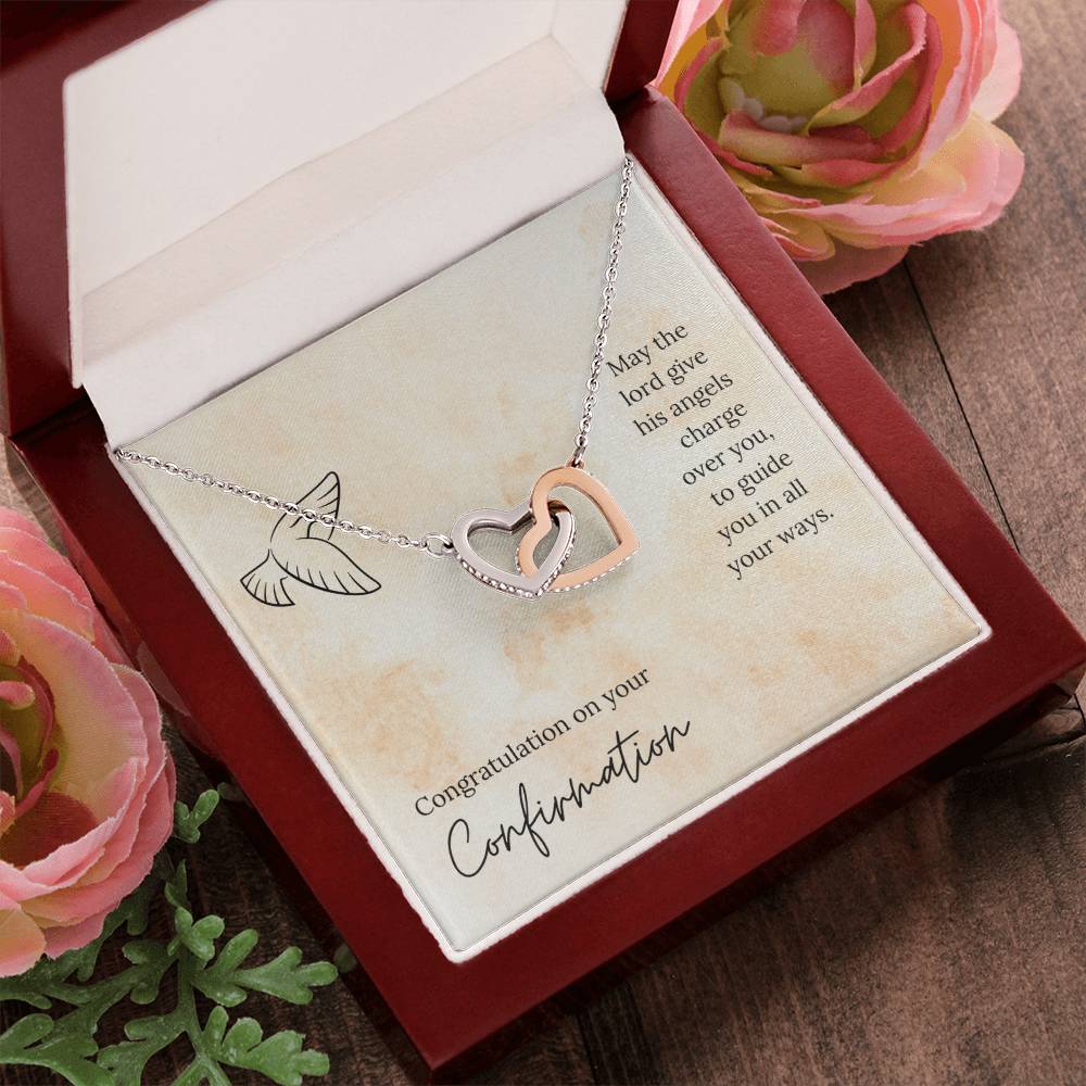Congratulation On Your Confirmation - May The Lord Give His Angels Charge Over You To Guide You In All Your Ways - Necklace Interlocking Hearts Necklace