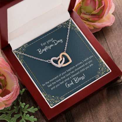 Baptism Gift Necklace - I Wish You Feel The Love Of God Interlocking Hearts Necklace