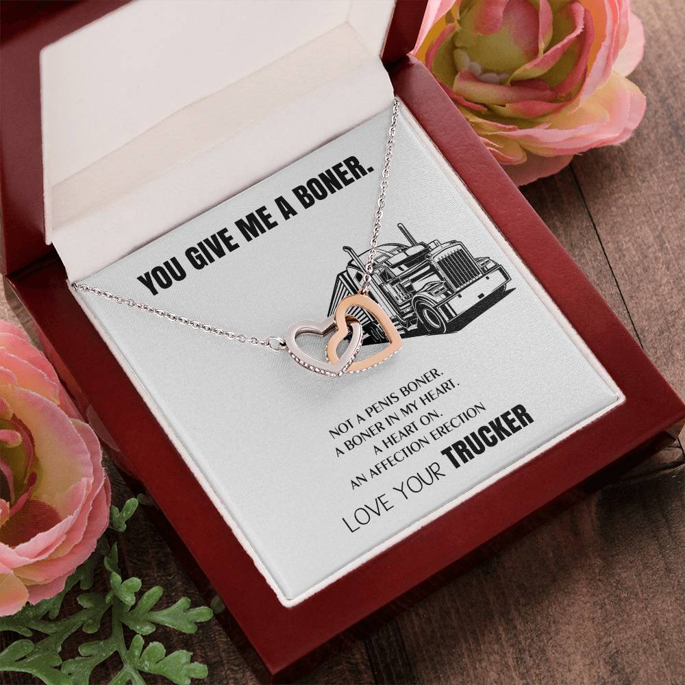 Truck Driver Wife Gifts You Give Me A Boner Truck Driver Wife Necklace Trucker Love For Soulmate Interlocking Hearts Necklace