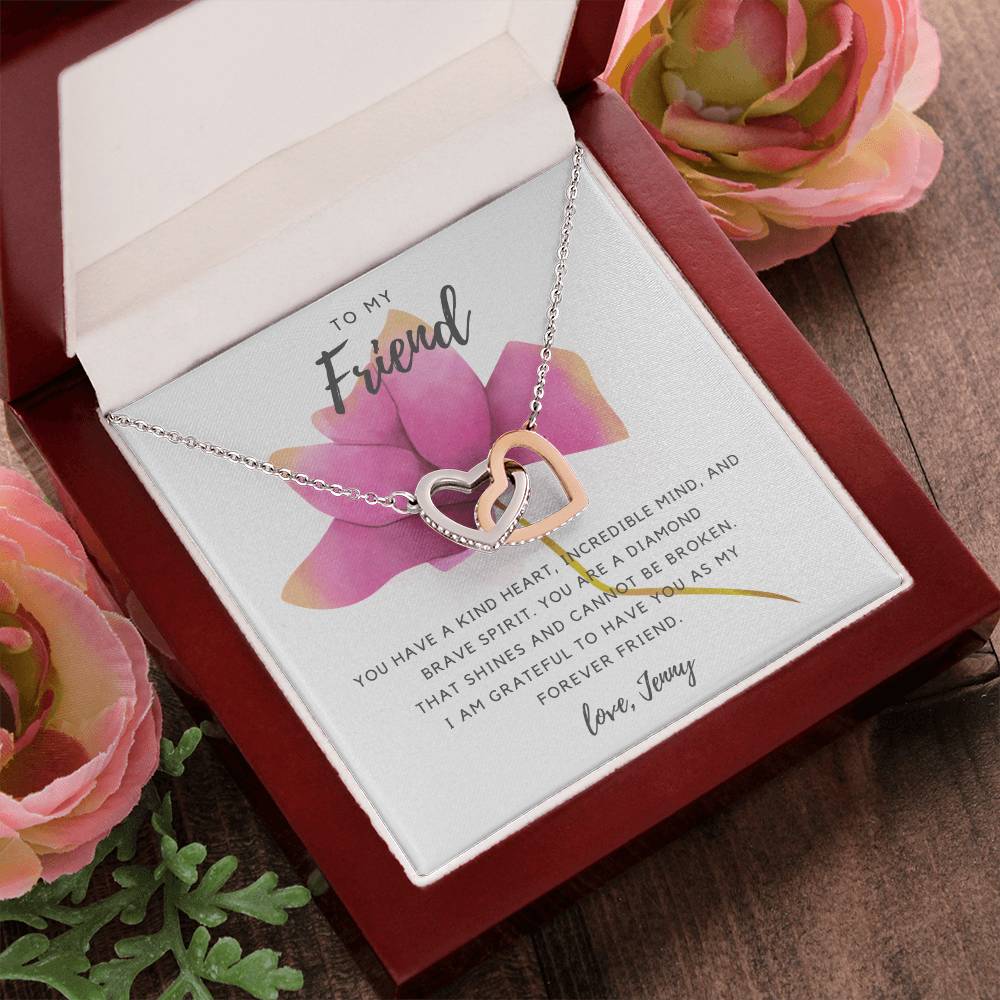 Friend Necklace - Pink Rose Interlocking Hearts Necklace