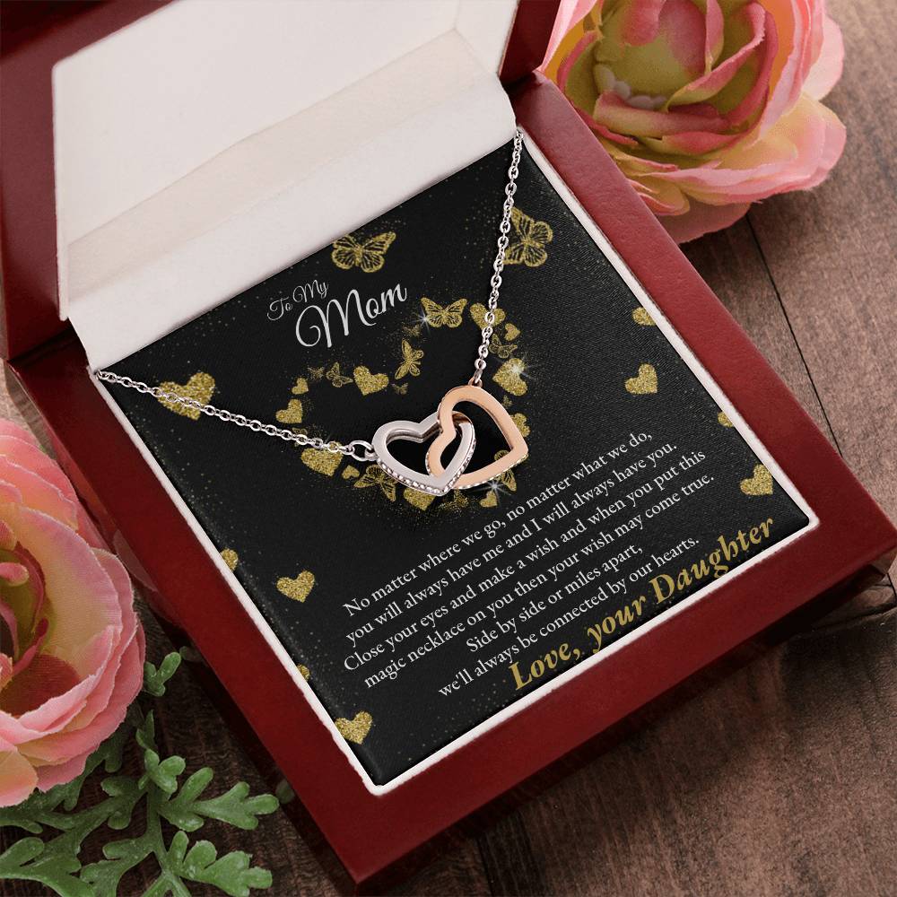 Connected By Our Hearts - To My Mom Joined Hearts Necklace Interlocking Hearts Necklace