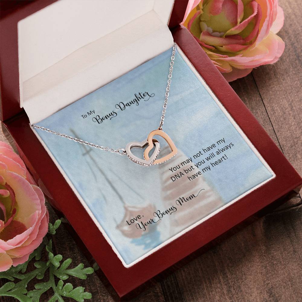 Bonus Daughter From Bonus Mom No Dna But You Have My Heart Interlocking Hearts Necklace