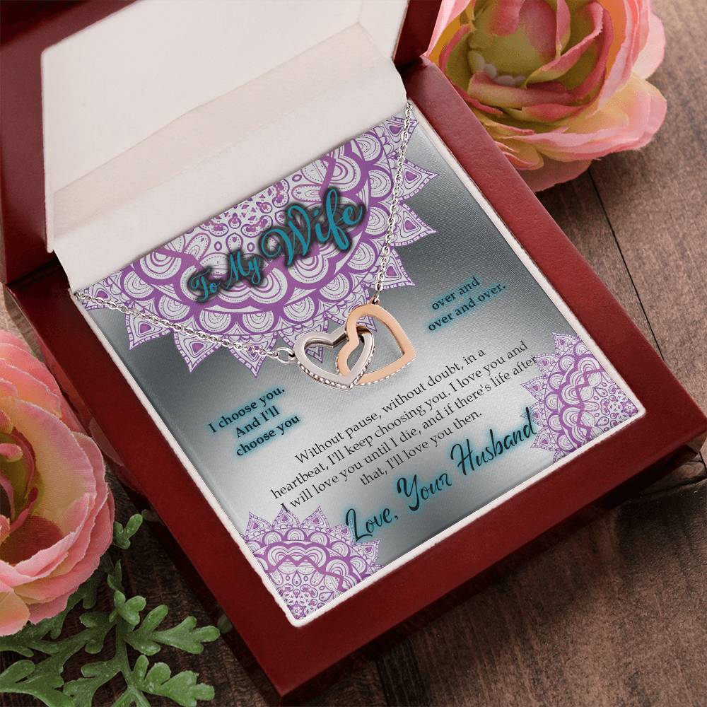 To My Wife I Choose You Two Hearts Embellished With Cubic Zirconia Stones Interlocked Together Interlocking Hearts Necklace