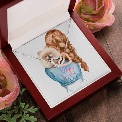 Dog Mom Pom Pomeranian Lovers Two Interlocking Hearts Gift Necklace Interlocking Hearts Necklace