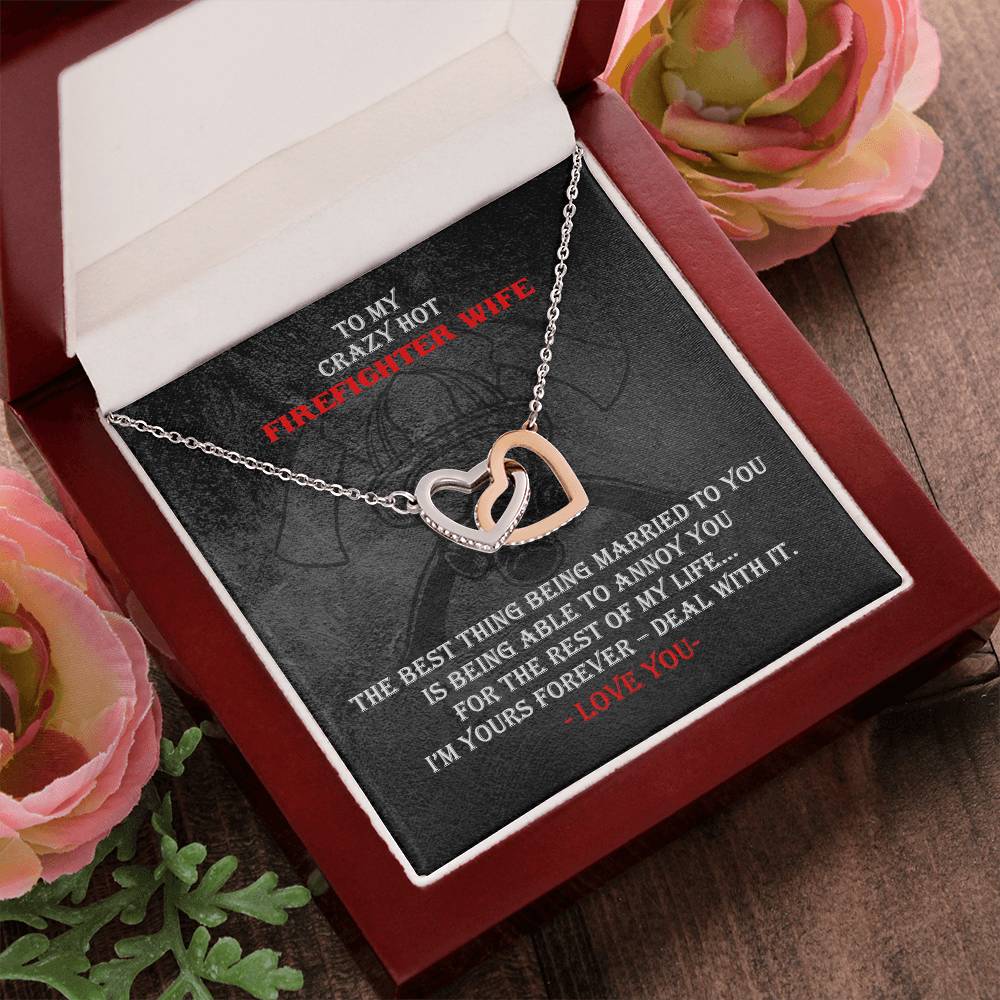 Crazy Hot Firefighter Wife Necklace Gift Interlocking Hearts Necklace