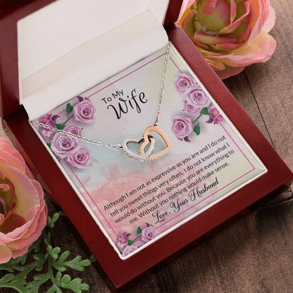 Two Hearts Beat As One Message Card Necklace Interlocking Hearts Necklace