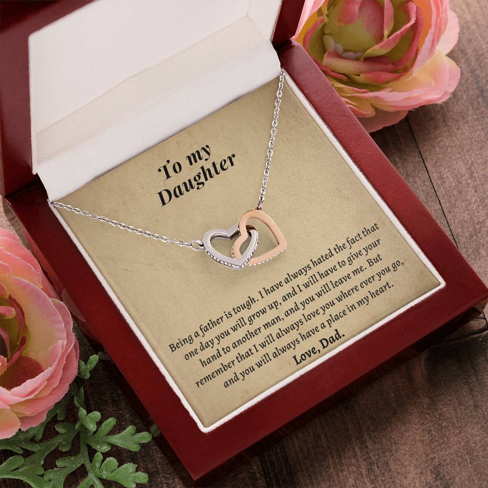 Gift For Daughter From Dad - I Will Always Love You Where Ever You Go Interlocking Hearts Necklace