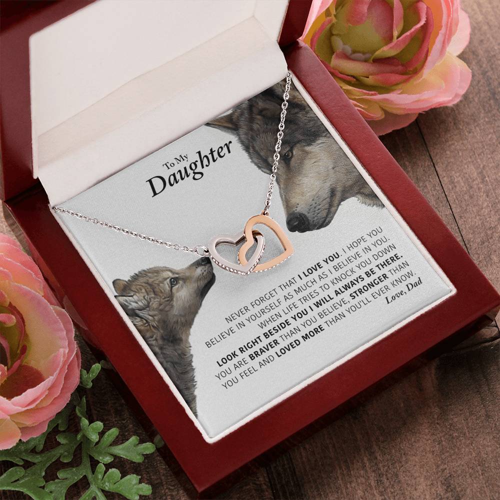 Daughter - I Will Always Be There Dad In Usa Interlocking Hearts Necklace