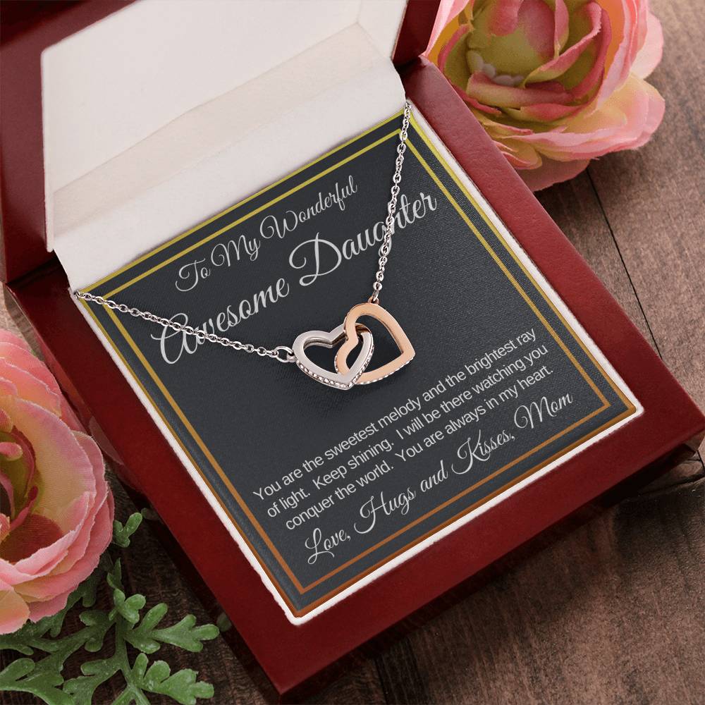 Awesome Daughter Linked Hearts Necklace Gift From Mom Interlocking Hearts Necklace
