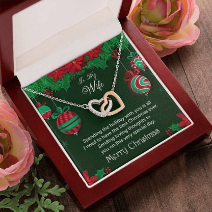 To My Wife - Merry Christmas Rose Gold And Silver Double Heart Necklace Interlocking Hearts Necklace