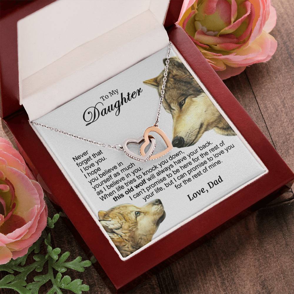 For Your Daughter - This Old Wolf Will Always Have Your Back Interlocking Hearts Necklace