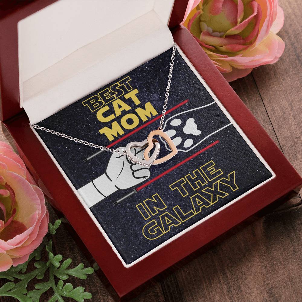 Best Cat Mom In The Galaxy Hearts Interlocked Necklace Cat Owner Jewelry Gift For Cat Lover Gift To Cat Mom Necklace From Cat Interlocking Hearts Necklace