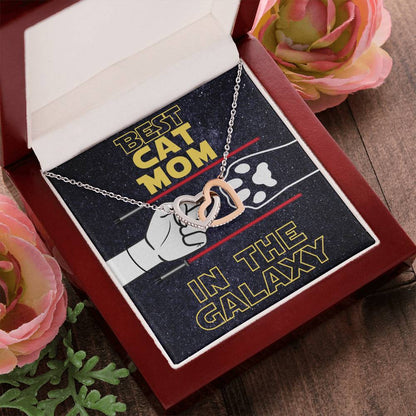 Best Cat Mom In The Galaxy Hearts Interlocked Necklace Cat Owner Jewelry Gift For Cat Lover Gift To Cat Mom Necklace From Cat Interlocking Hearts Necklace
