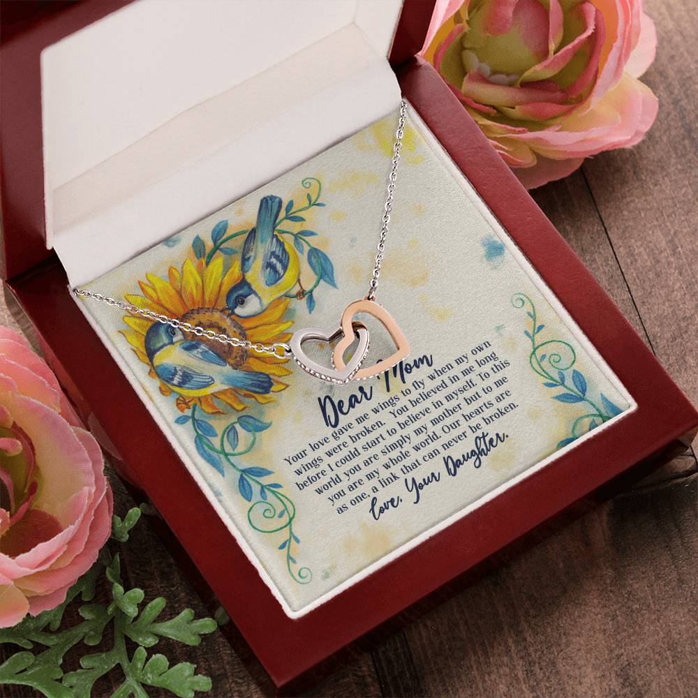 Dear Mom - Your Love Gave Me Wings To Fly When My Own Wings Were Broken From Daughter Interlocking Hearts Necklace