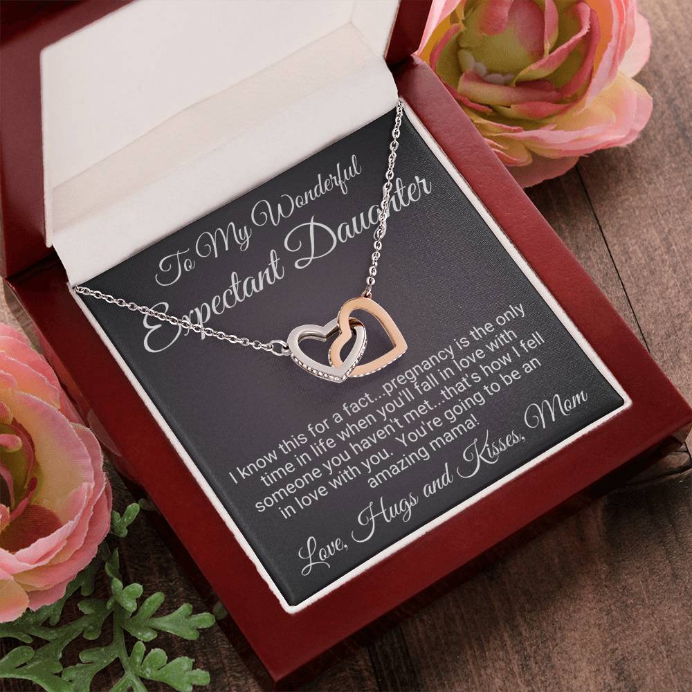 Expectant Daughter Linked Hearts Necklace Gift Interlocking Hearts Necklace